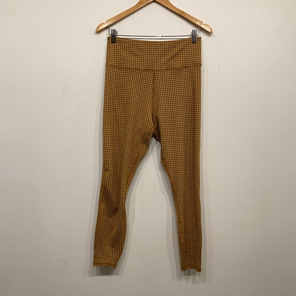 Madewell MWL Mustard Houndstooth High Rise Leggings Large Brown Yellow Check